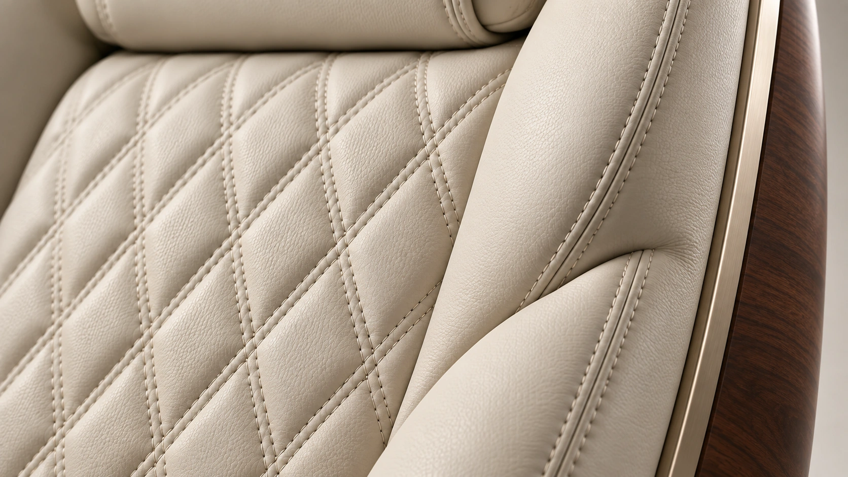 Macro concept study of double diamond stitching and the tailored edge of the pearl aviation seat
